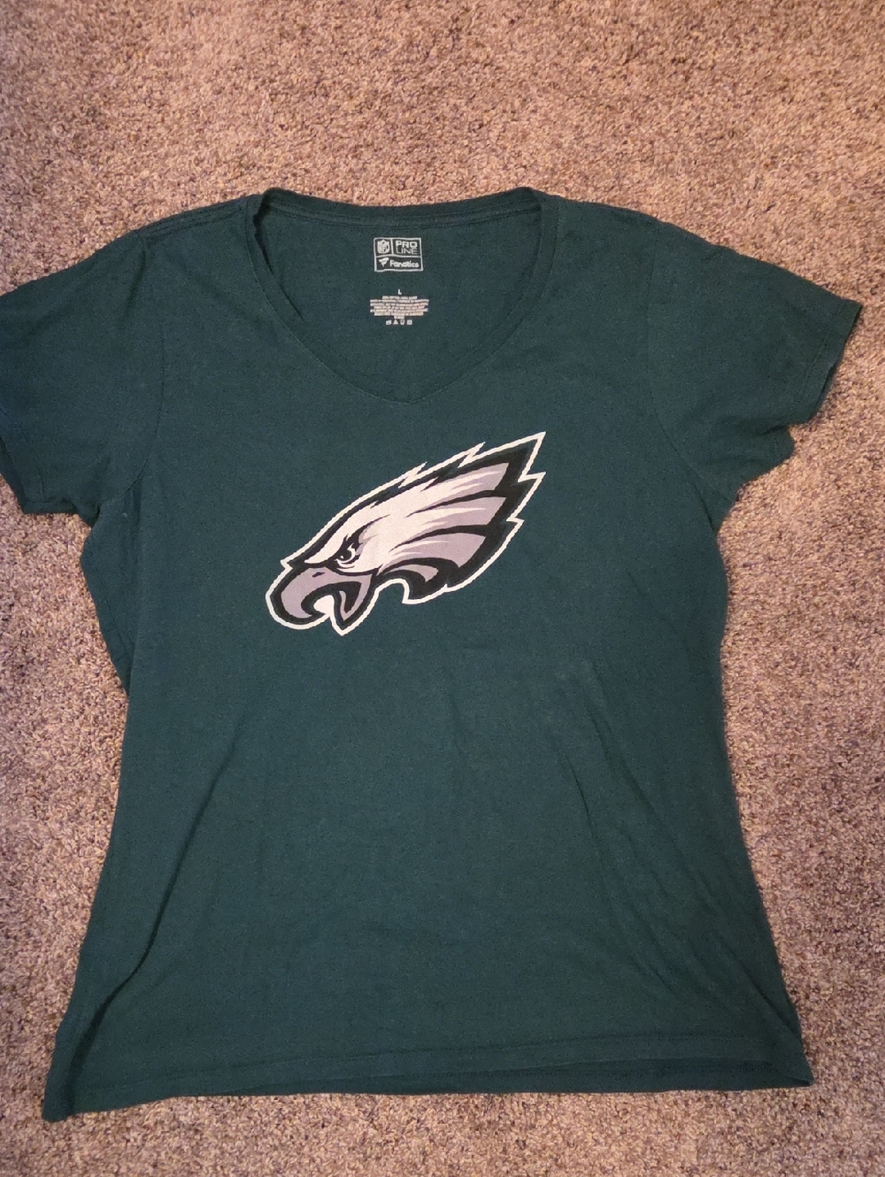 Fanatics Women's Dark Green V-Neck Tee with Team Logo